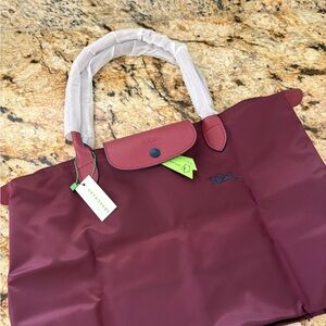 Longchamp Burgundy and Rose Tote with Top Flap